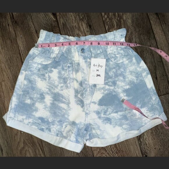 Blue White Tie Die Paperbag Denim Shorts - Picture 8 of 15